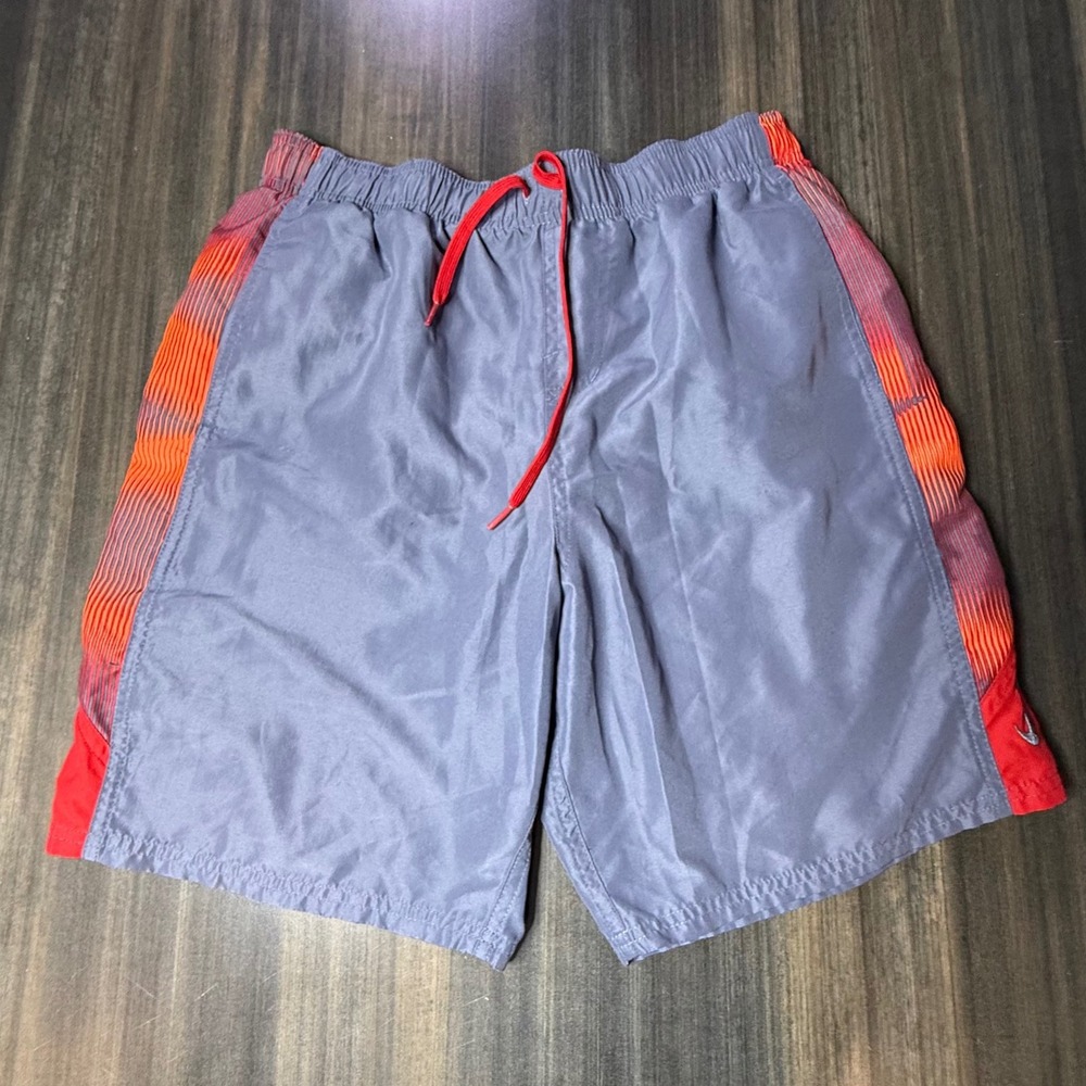 Nike Swim Trunks Shorts Gray Orange Red‎ Accents Mens Medium Drawstring